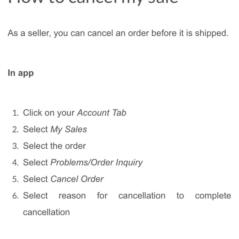 How a seller cancels an existing sale